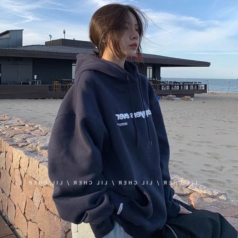 100% cotton American-style hooded sweatshirt jacket for women, new 2024 autumn and winter style, with fleece lining, thick, loose, and lazy style student top