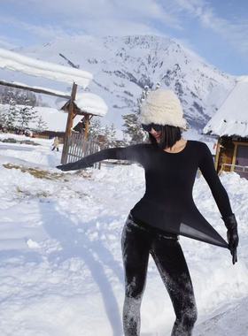 欧货新品2025新款连体衣女长袖修身显瘦打底衫上衣