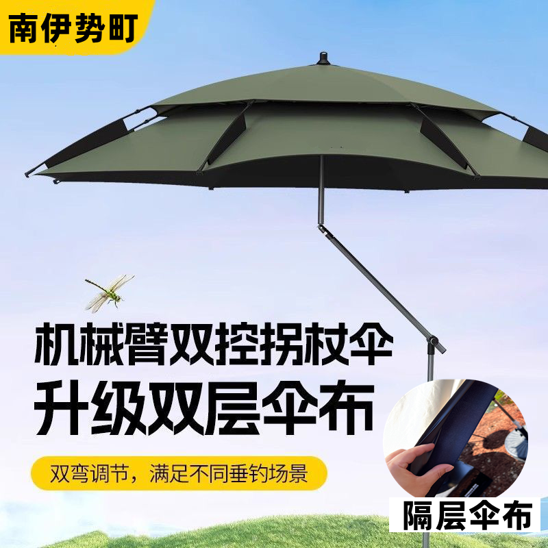 【隔层伞布】四层加厚钓鱼伞机械臂拐杖伞整竿不锈钢防晒防雨防划