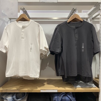 大厂单出品2025夏新款快干华夫格亨利领短袖T恤上衣男女K475361