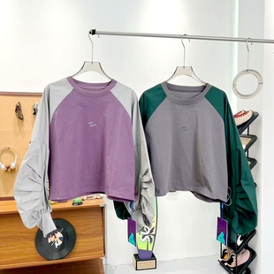 【黑镜森林 山系户外拼接撞色插肩女款打底衫/秋季设计大款袖上衣