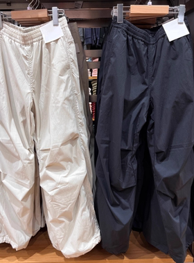 大厂单秋冬加绒保暖休闲裤阔感裤松紧宽松百搭工装伞兵裤女470732