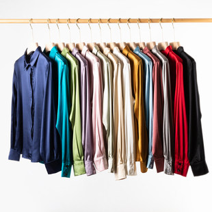 女通勤春秋 方领衬衫 OL风真丝弹力素绉缎面 桑蚕丝简约轻奢长袖