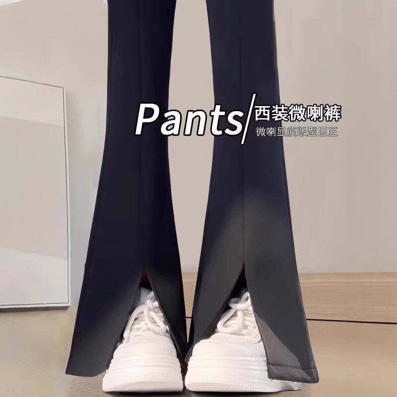 西装喇叭裤女2025新款夏季高腰显瘦小个子黑色开 叉修身马蹄微喇