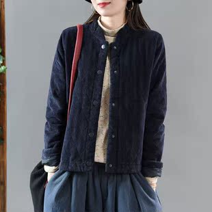 2025春秋新款气质灯芯绒夹棉外套女保暖复古棉衣条绒加厚短棉袄女