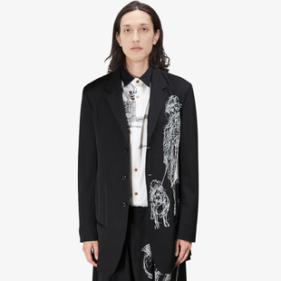 GAOSTUDIOS手绘线稿休闲西装 男黑色宽松日系遛狗图案blazers外套