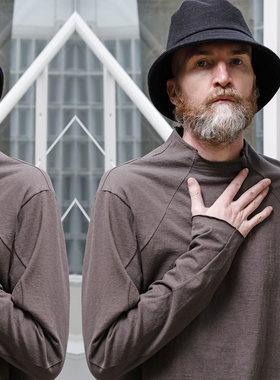 GAOSTUDIOS解构日系毛边秋衣长领纯棉宽松长袖T百搭男女ins打底衫