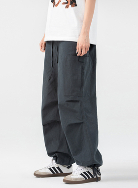 VTPS国潮情侣美式复古春夏阔腿工装裤男女宽松抽绳口袋伞兵降落裤