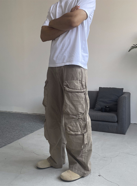 VTPS国潮美式复古重磅水洗做旧炮弹多口袋工装裤宽松微喇休闲长裤