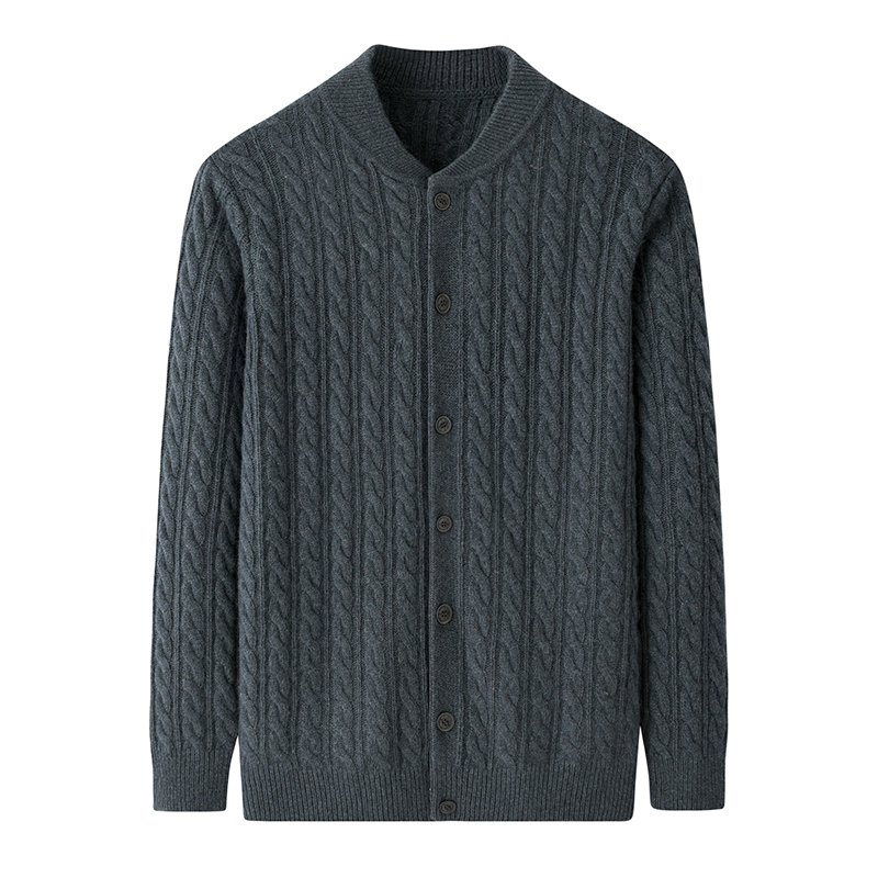 秋冬新款中老年妈妈麻花纯羊毛休闲服立领加厚宽松针织衫毛衣外套