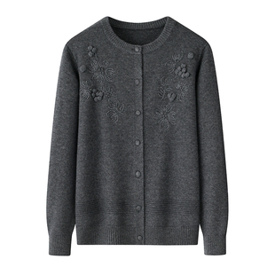 中老年人秋冬新羊毛衫女妈妈针织开衫60岁老太太奶奶冬装打底毛衣