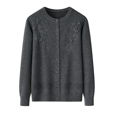 中老年人秋冬新羊毛衫女妈妈针织开衫60岁老太太奶奶冬装打底毛衣