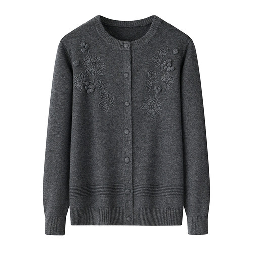 中老年人秋冬新羊毛衫女妈妈针织开衫60岁老太太奶奶冬装打底毛衣