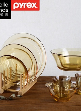 美国康宁餐具pyrex进口玻璃6件套装耐热玻璃碗饭碗深浅盘碗碟盘子