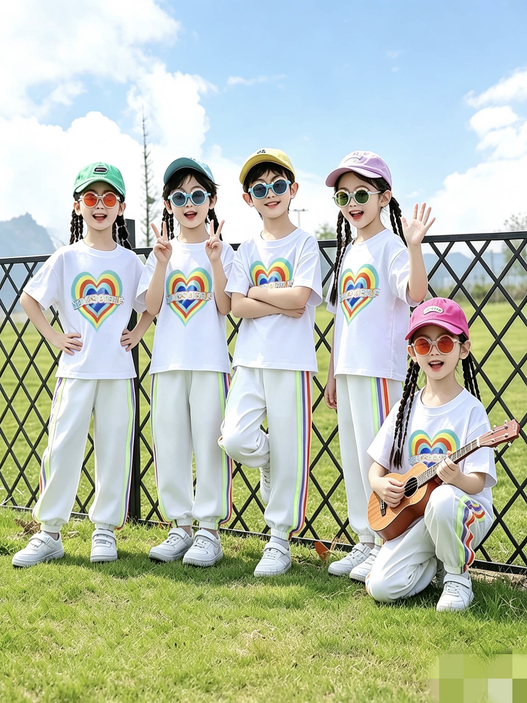 国庆儿童啦啦队演出服小学生运动会开幕式班服套装幼儿园表演服装
