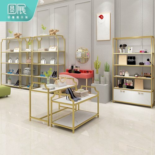 鞋包店展示架落地式金色轻奢商铺多层化妆品摆放储物货架商场专用