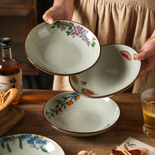 中古风简约陶瓷盘子菜盘家用2026新款釉下彩菜碟子餐盘高级感餐具