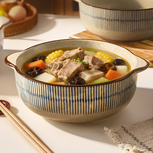 日式陶瓷双耳大号汤面碗