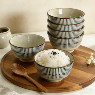 日式釉下彩蓝雨5寸米饭碗家用2025新款高颜值餐具陶瓷碗饭碗面碗