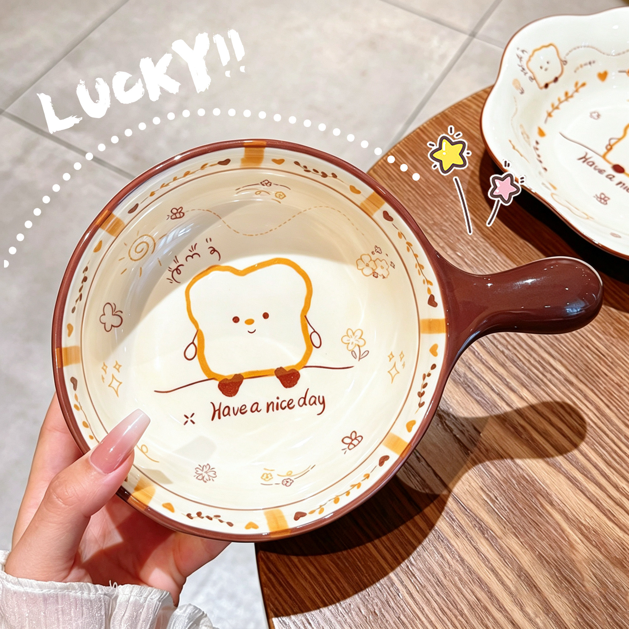 可爱陶瓷手柄泡面碗一人食图片