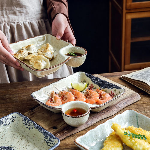 日式陶瓷釉下彩带醋碟饺子盘