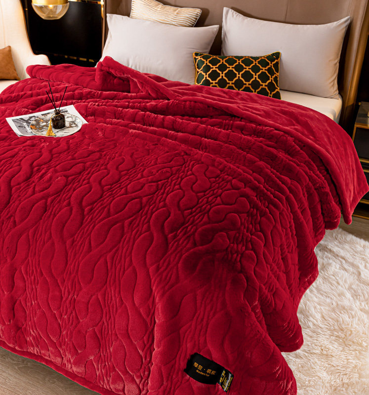 高端婚庆毛毯加厚仿兔毛裘皮草毯双人结婚大红盖毯秋冬季保暖毯子