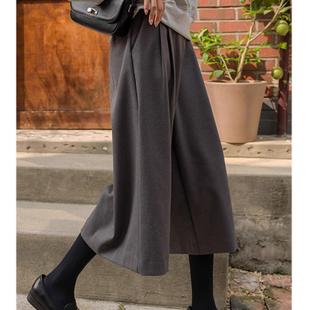 毛呢八分阔腿裤女士秋冬新款高腰加厚直筒裤小个子宽松七分呢子裤