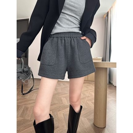 2025秋冬新款醋酸毛呢短裤女高腰外穿靴裤加厚休闲a字羊毛阔腿裤