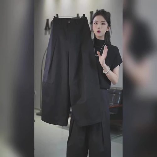 山本裤小个子黑色阔腿裤欧货极简遮胯显瘦休闲裤女通勤百搭九分裤