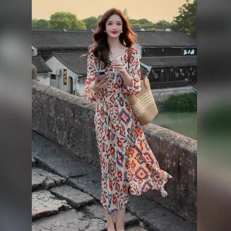 2026新款今年流行爆款夏天巨好看的法式气质雪纺连衣裙女夏季长裙图片