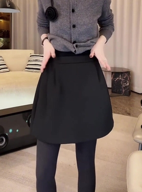 黑色厚款西装花苞短裙女秋季新款高腰显瘦遮肉气质时尚减龄半身裙