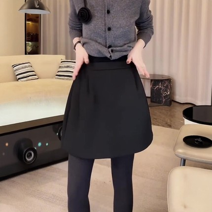黑色厚款西装花苞短裙女秋季新款高腰显瘦遮肉气质时尚减龄半身裙