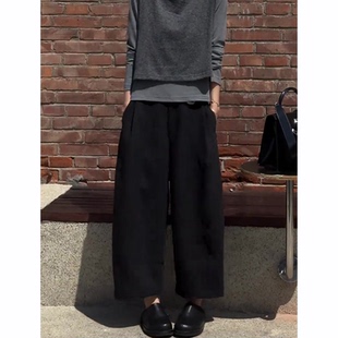 极简风小个子高腰简约宽松阔腿八分裤 2025新款 子 女秋季 黑色阔腿裤