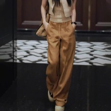 金棕色亚麻裤女2025夏季新款百搭时尚洋气松弛简约通勤气质休闲裤