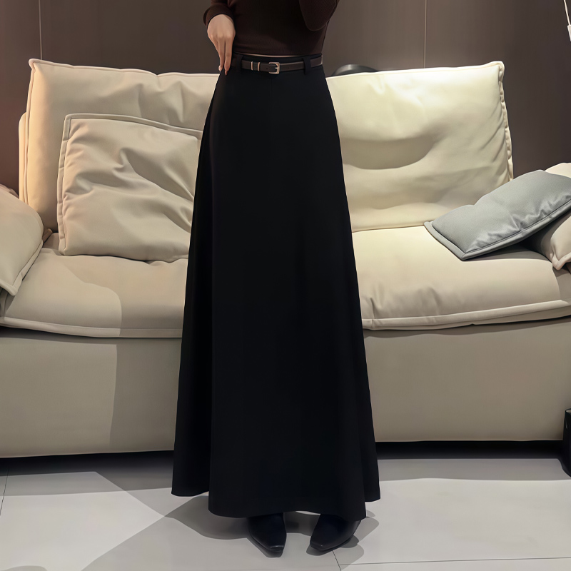 黑色半身裙女秋季2025新款高腰宽松洋气垂坠感高端设计感大摆长裙