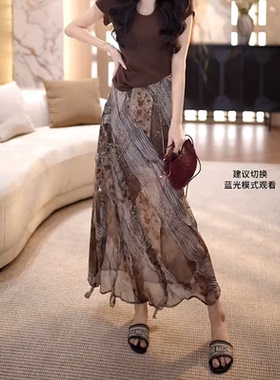 复古印花木耳边层次感不规则半身裙女夏季2026新款独特漂亮小裙子