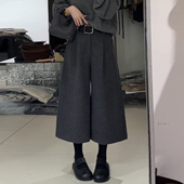 灰色毛呢八分裤 时髦洋气高腰宽松显瘦阔腿裤 女2025年冬季 流行新款