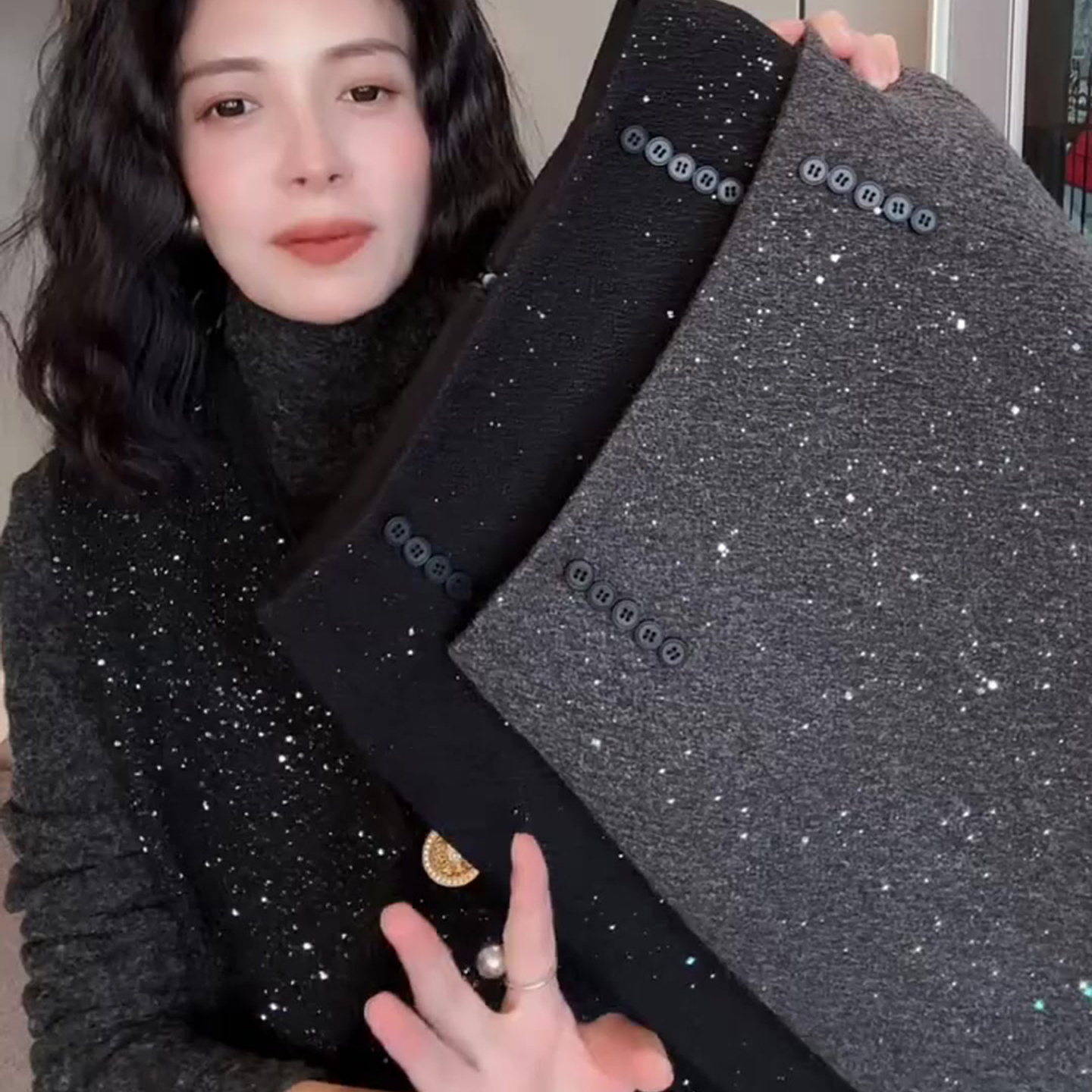 灰色细闪毛呢短裙女2025秋季流行新款高腰显瘦时尚气质时髦半身裙