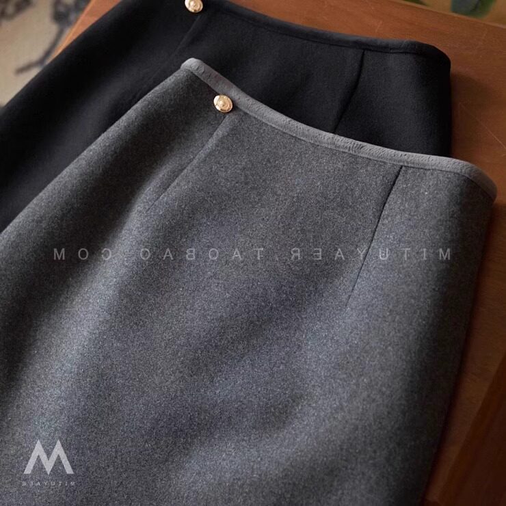 秋冬半身裙小香风灰色毛呢短款a字裙高腰加厚黑色短裙女2025新款