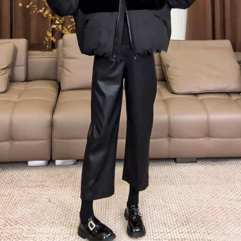 直筒黑色百搭PU皮裤子女2025冬季新款气质流行皮裤高级感九分裤,女装/女士精品,大码裤装,淘宝优惠券,粉丝福利购,淘宝优惠卷