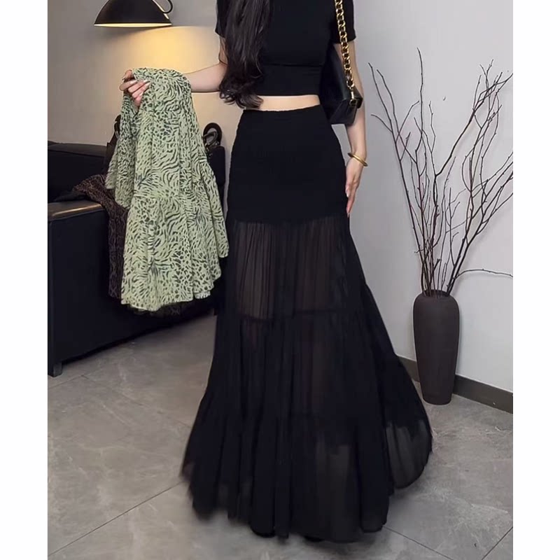 半身裙女2026新款夏季黑色长款大摆裙小个子高腰显瘦高级感中长裙