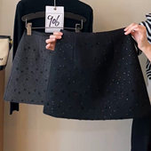 重工亮片毛呢半身裙女秋冬新款 高腰显瘦闪亮钉钻时尚 百搭A字短裙