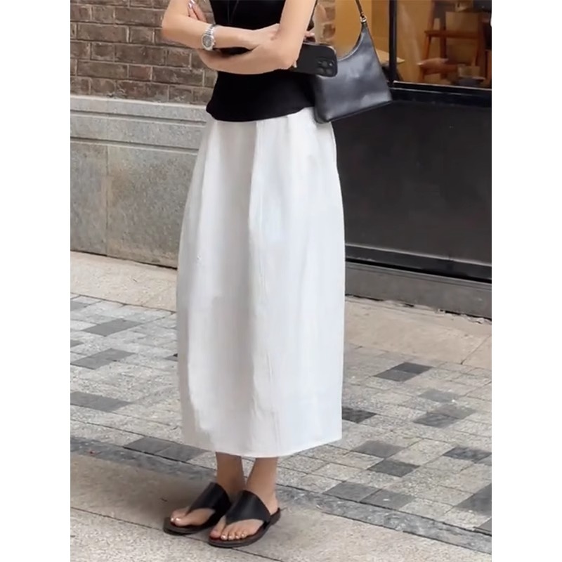 极简风白色半身裙时尚慵懒松弛感夏季2025年洋气宽松显瘦A字裙女