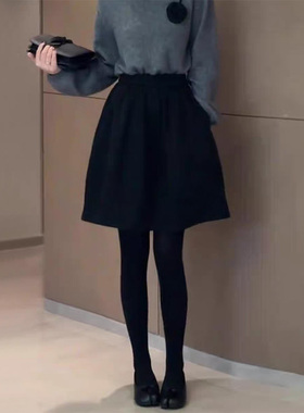 黑色厚款毛呢半身裙女2025秋冬新款时尚减龄百搭高腰显瘦花苞裙子