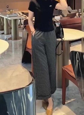 经典格子九分休闲裤女夏季新款高腰显瘦时髦气质百搭直筒阔腿裤子