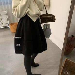 2025秋冬新款 休闲毛呢花苞短裙子女高腰百搭显瘦a字半身裙蓬蓬裙