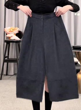 灰色毛呢七分裤女2025年秋冬流行新款时髦洋气高腰宽松显瘦阔腿裤