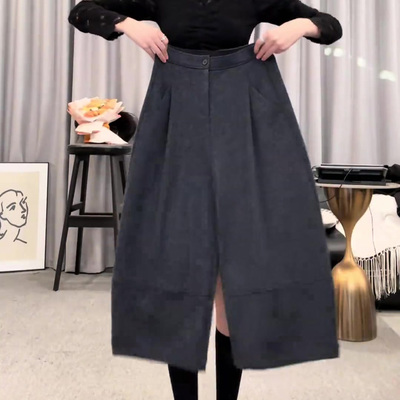 灰色毛呢七分裤女2025年秋冬流行新款时髦洋气高腰宽松显瘦阔腿裤