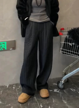 黑色休闲百搭宽松加厚棉裤保暖裤子冬季新款高腰显瘦直筒阔腿裤