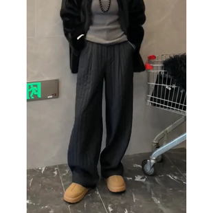 黑色休闲百搭宽松加厚棉裤保暖裤子冬季新款高腰显瘦直筒阔腿裤